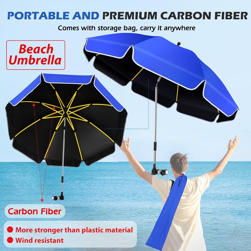 QTREE intelligence 48.8 inch Large Beach Umbrella with Clamp Sun Shade for Beach Chair, 360°Adjustable UV Protection Golf Umbrella with Clip for Outdoor Stroller Wheelchair Camping Chair - Image 3